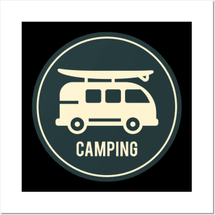 Minimalist Vintage Rv Camper With A Surfboard Posters and Art